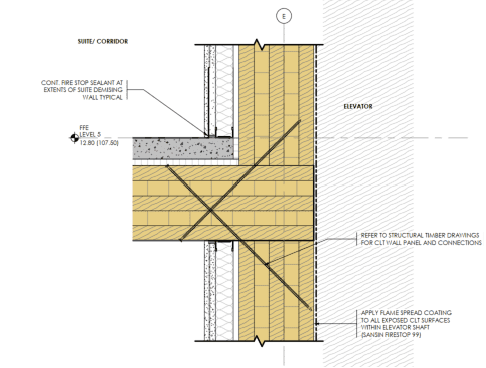 Mitigation of flanking sound transmission from the elevator shaft. Credit Edge Architects
